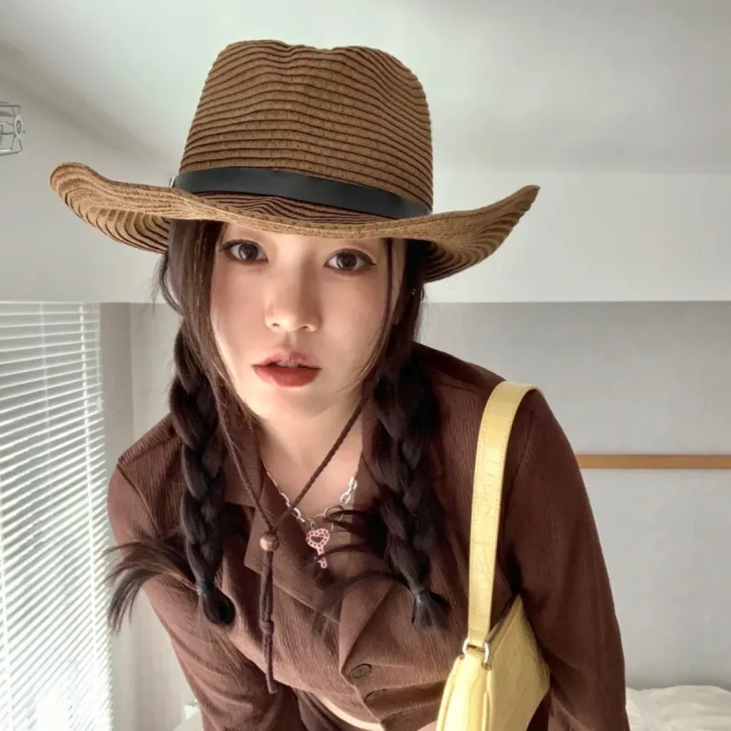 Unisex Solid Color Street Braided Sun Hat