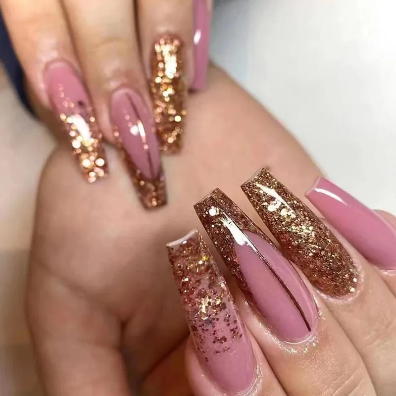 Ballet Long Shiny Glitter Wearable Nail Art Removable False Nails