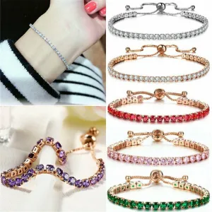 Women Fashion Simple Crystal Zircon Adjustable Bracelet