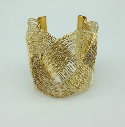 Women Fashion Exaggerated Boho Punk Metal Braided Open Bracelet