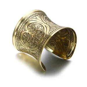 Women Fashion Retro Boho Embossed Alloy Open Bracelet
