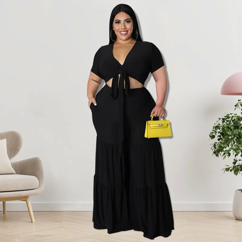 Plus Size Women Short Sleeve T-Shirt And Wide-Leg Pants Two-Piece Set