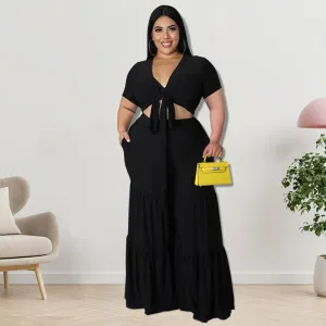 Plus Size Women Short Sleeve T-Shirt And Wide-Leg Pants Two-Piece Set