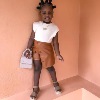 Toddler Kids Girl Fashion Sleeveless Tank Top Leather Shorts Set