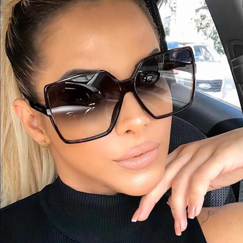 Women Fashion Large Square Frame AC PC All-Match Sunglasses