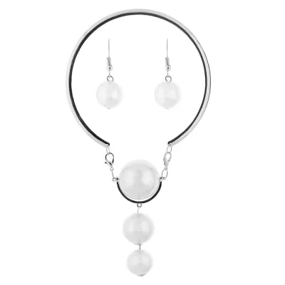 Women Exaggerated Boho Large Pearl Pendant Necklace Earrings Set