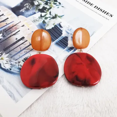 Women Fashion Exaggerated Acrylic Round Stone Pendant Earrings