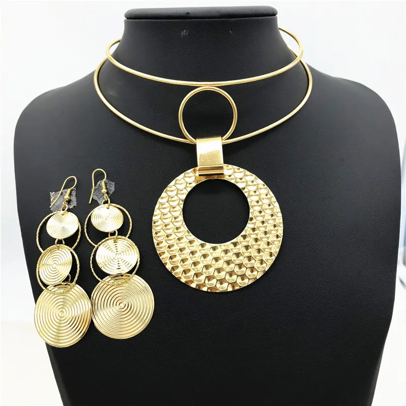 Women Fashion Exaggerated Boho Geometric Earrings Necklace Set