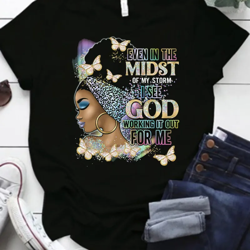 Women Casual Loose Plus Size Round Neck Short-Sleeved Colorful Letter Printed T-Shirt