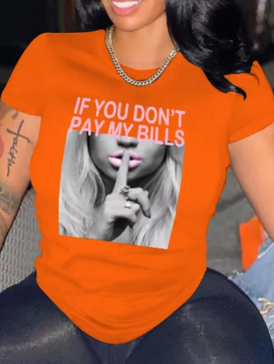 Women Casual Loose Plus Size Round Neck Short-Sleeved Graphic Printed T-Shirt
