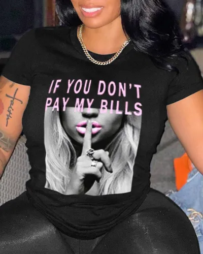 Women Casual Loose Plus Size Round Neck Short-Sleeved Graphic Printed T-Shirt