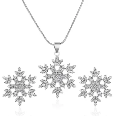 Women Fashion Simple Alloy Snowflake Necklace Stud Earrings Set