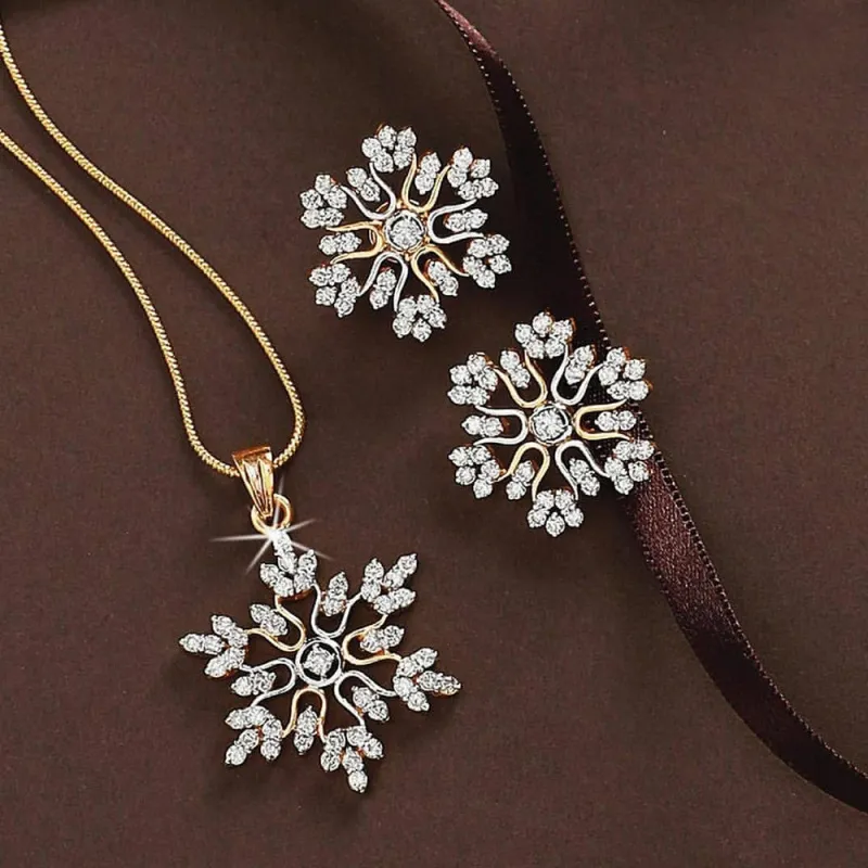 Women Fashion Simple Alloy Snowflake Necklace Stud Earrings Set