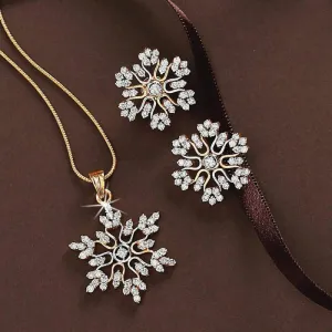 Women Fashion Simple Alloy Snowflake Necklace Stud Earrings Set