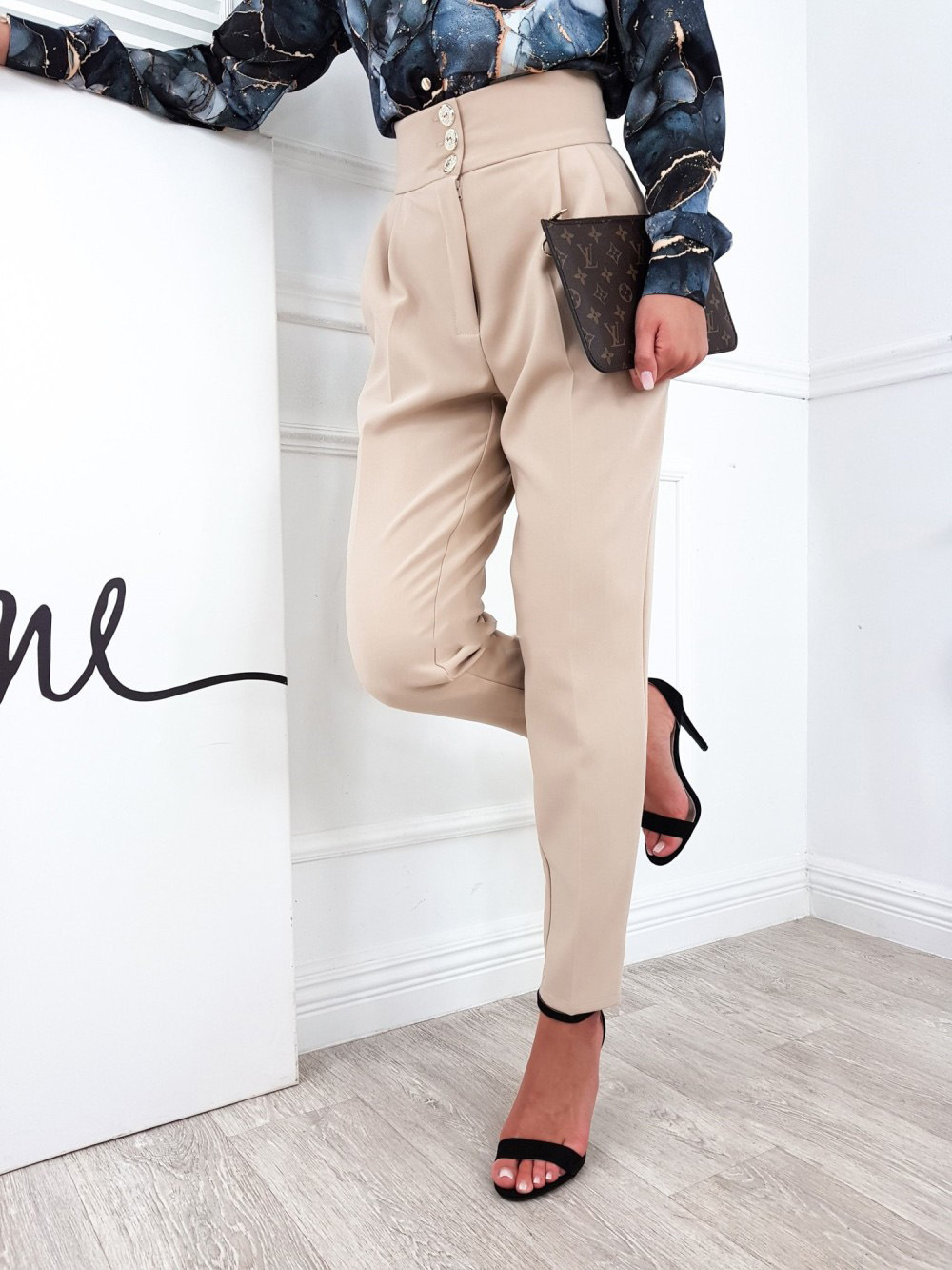 Wholesale Women Solid Color Casual Trousers Button