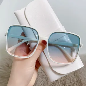Women Retro Rice Nail Square Frame Gradient Sunglasses