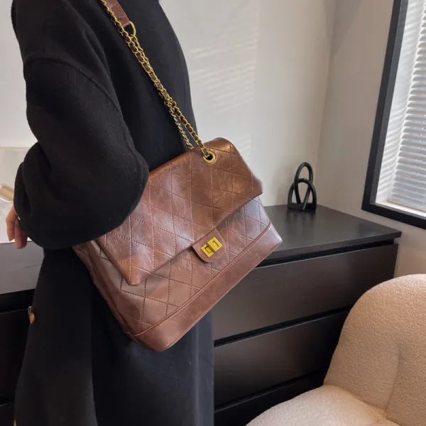 Women Vintage Casual Flap Buckle Design Large Capacity Solid Color PU Shoulder Bag