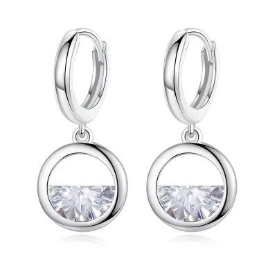 Women's Simple Fashion Copper Zircon Half Circle Earring Necklace