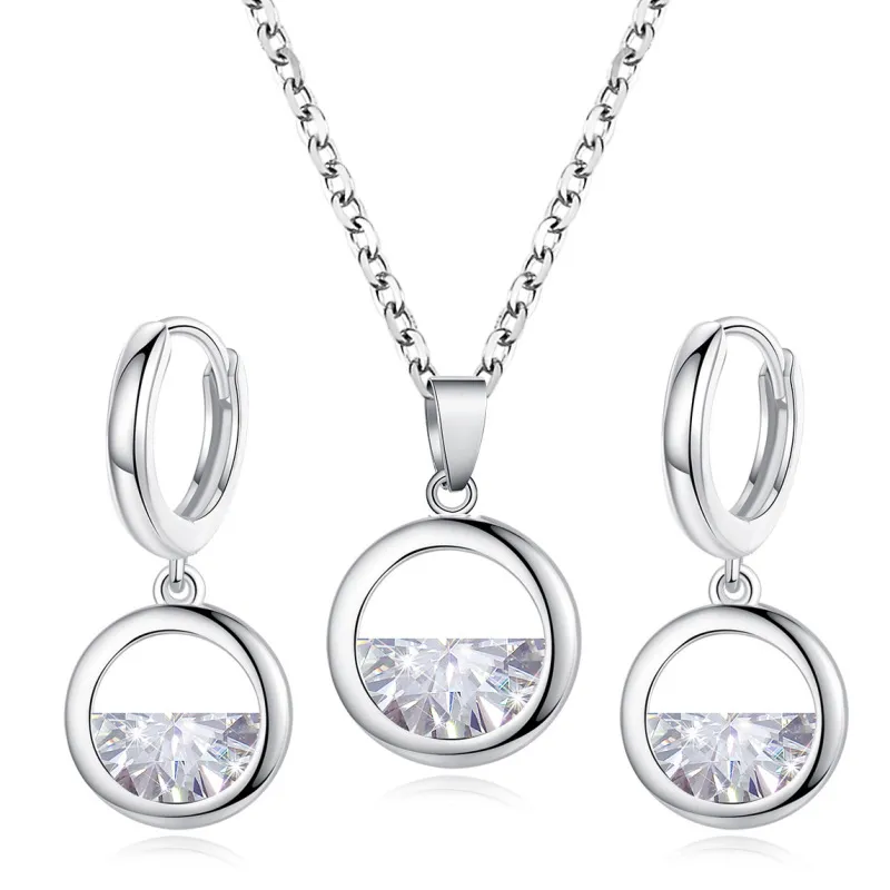 Women's Simple Fashion Copper Zircon Half Circle Earring Necklace