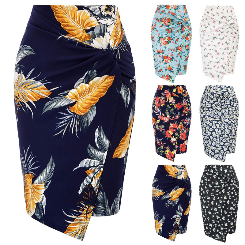 Wholesale Women Printed Casual Hip Midi Skirt