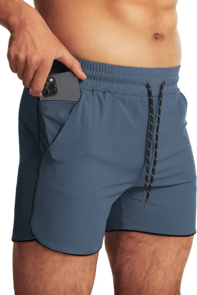 Men Casual Solid Color Quick-Drying Mid-Waist Tethered Three-Point Sports Shorts