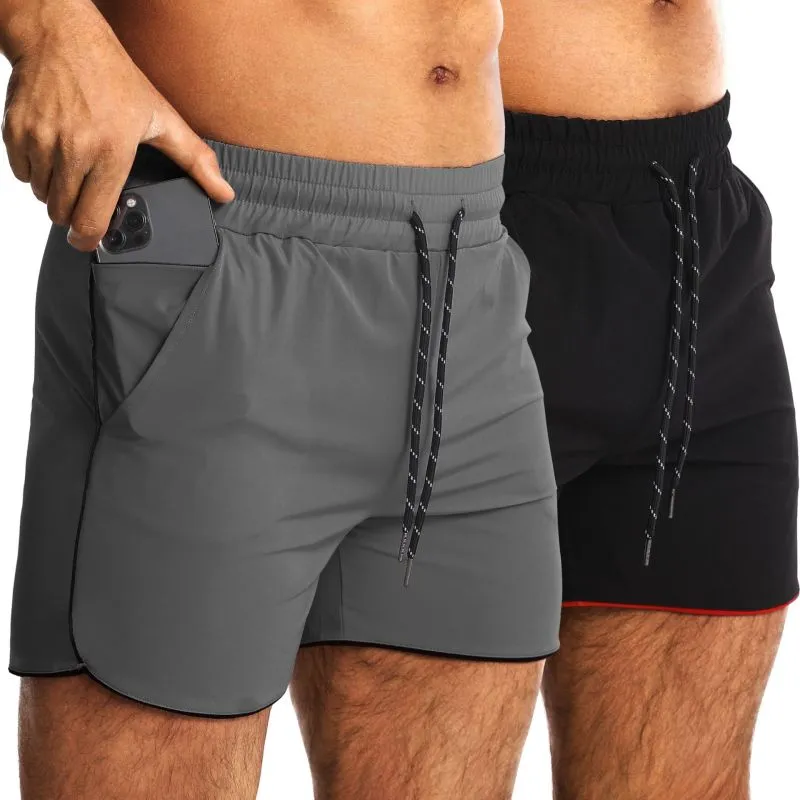 Men Casual Solid Color Quick-Drying Mid-Waist Tethered Three-Point Sports Shorts