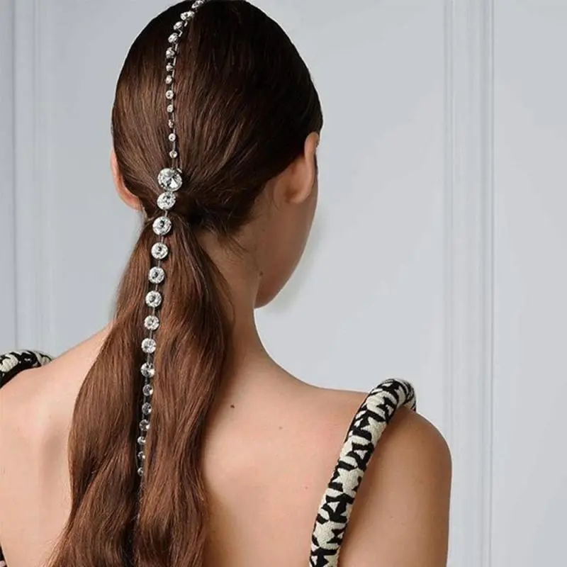 Women Fashion Simple Geometric Alloy Rhinestone Long Tassel Multicolor Headdress