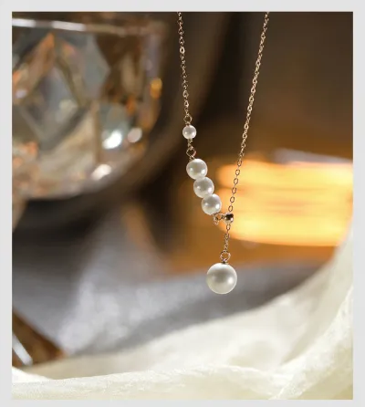 Women Fashion Simple S925 Sterling Silver Pearl Long Necklace