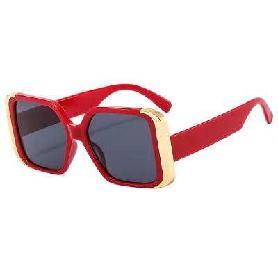 Women Fashion Square Plastic + Metal Frame Sunglasses