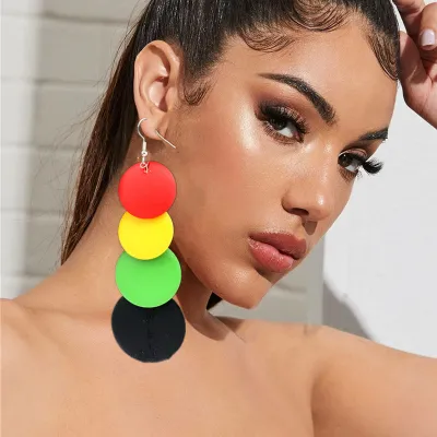 Women's Fashion Exaggerated Bohemian Multilayer Round Wood Chip Drop Earrings