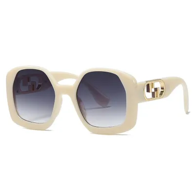 Women Fashion Square Frame Metal Cutout Temple Sunglasses