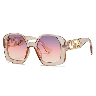 Women Fashion Square Frame Metal Cutout Temple Sunglasses