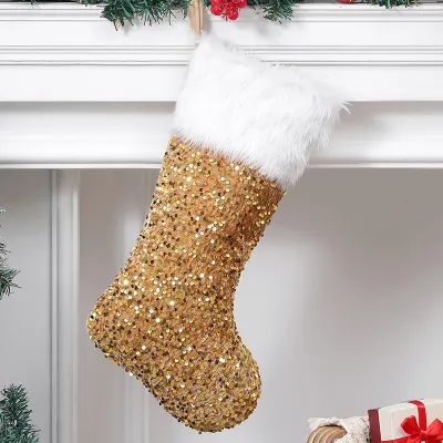 Christmas Day Sequin Plush Christmas Socks Gift Storage Bag Velvet