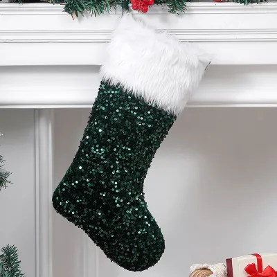 Christmas Day Sequin Plush Christmas Socks Gift Storage Bag Velvet