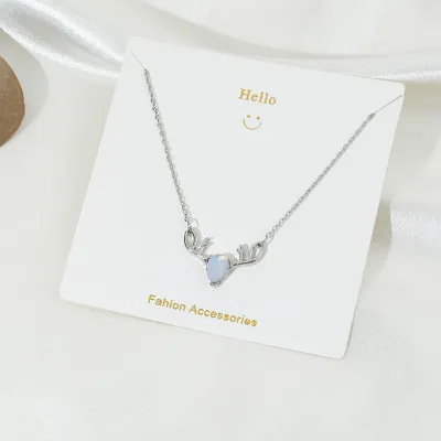 Women Fashion Floral Pearl Alloy Geometric Star Moon Cross Antler Pendant Necklace