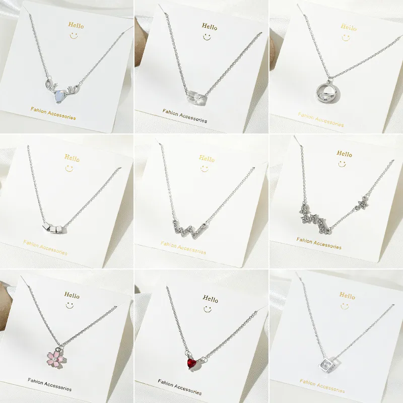Women Fashion Floral Pearl Alloy Geometric Star Moon Cross Antler Pendant Necklace