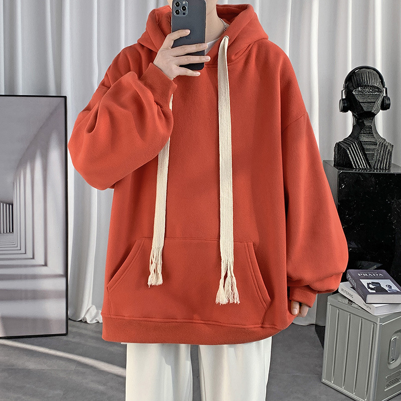 Wholesale Men Casual Hooded Solid Color Woven Drawstring