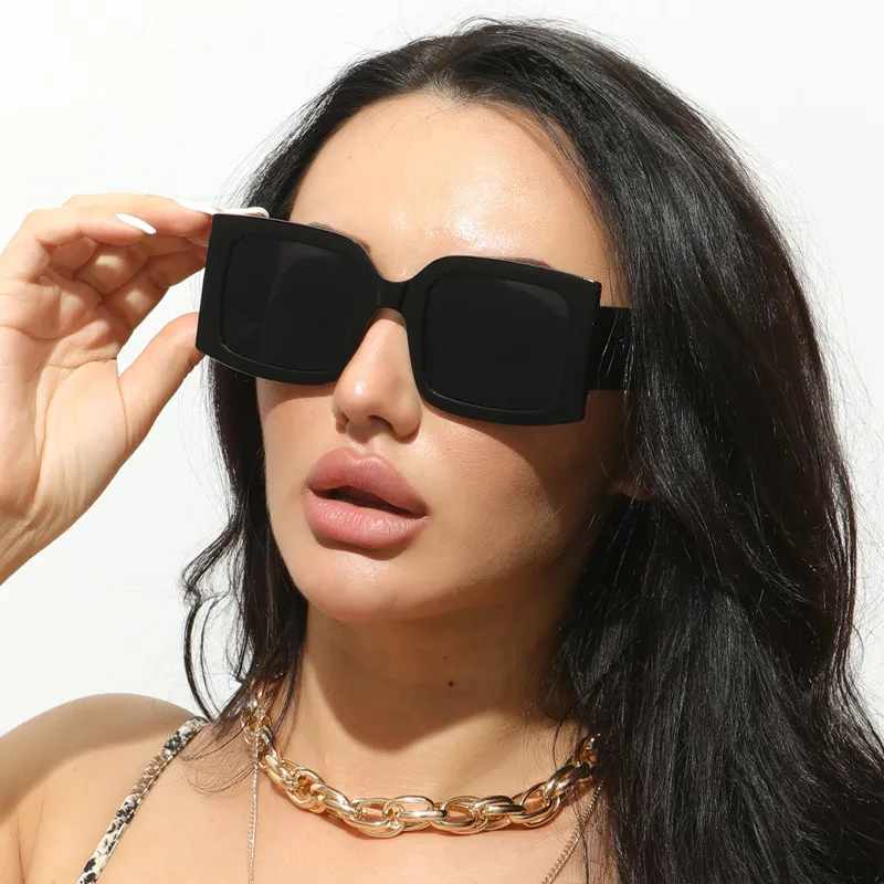 Women Fashion Large Square Frame Wide Temple PC Sunglasses