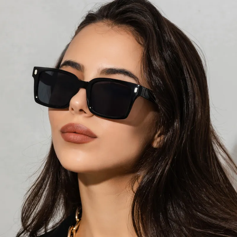 Women Retro Small Square Frame PC Lens Sunglasses Rice Nail
