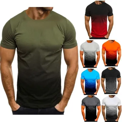 Men Casual Gradient Slim Fit Round Neck Short Sleeve T-Shirt