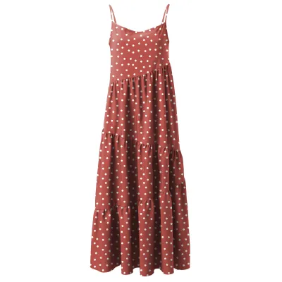 Women Casual Sleeveless Summer Loose Ruffled Solid Color A-Line Dress