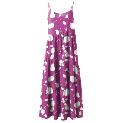 Women Casual Sleeveless Summer Loose Ruffled Solid Color A-Line Dress