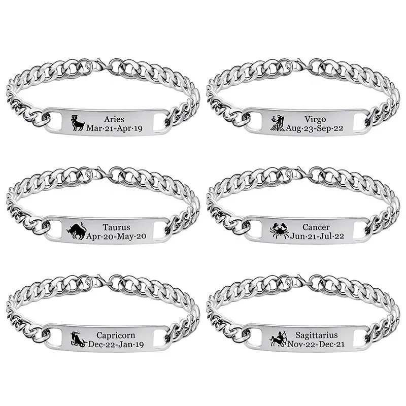 Unisex Simple Fashion 12 Zodiac Letter Stainless Steel Bracelet