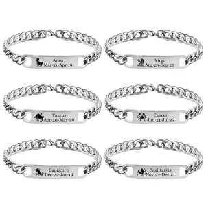 Unisex Simple Fashion 12 Zodiac Letter Stainless Steel Bracelet