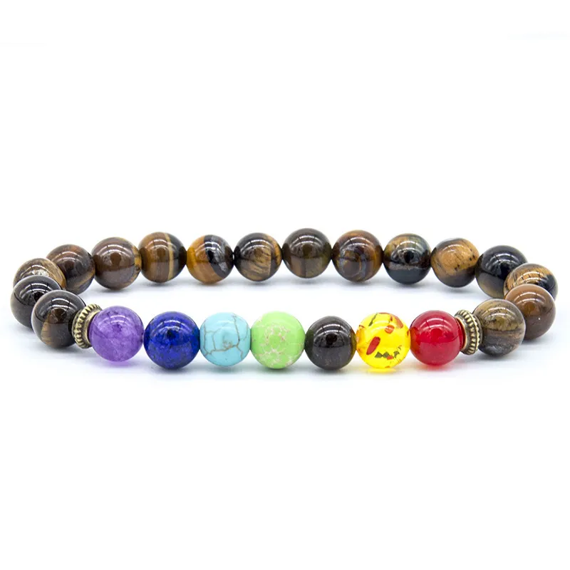 Men's Fashion Colorful Natural Tiger Eye Yoga Energy Beaded Bracelet