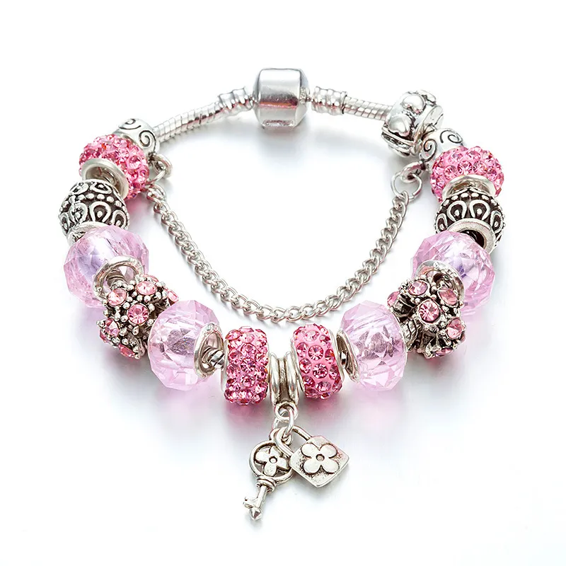 Women's Fashion Big Hole Glass Beads DIY Key Pendant Beaded Bracelet