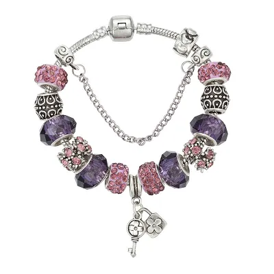 Women's Fashion Big Hole Glass Beads DIY Key Pendant Beaded Bracelet
