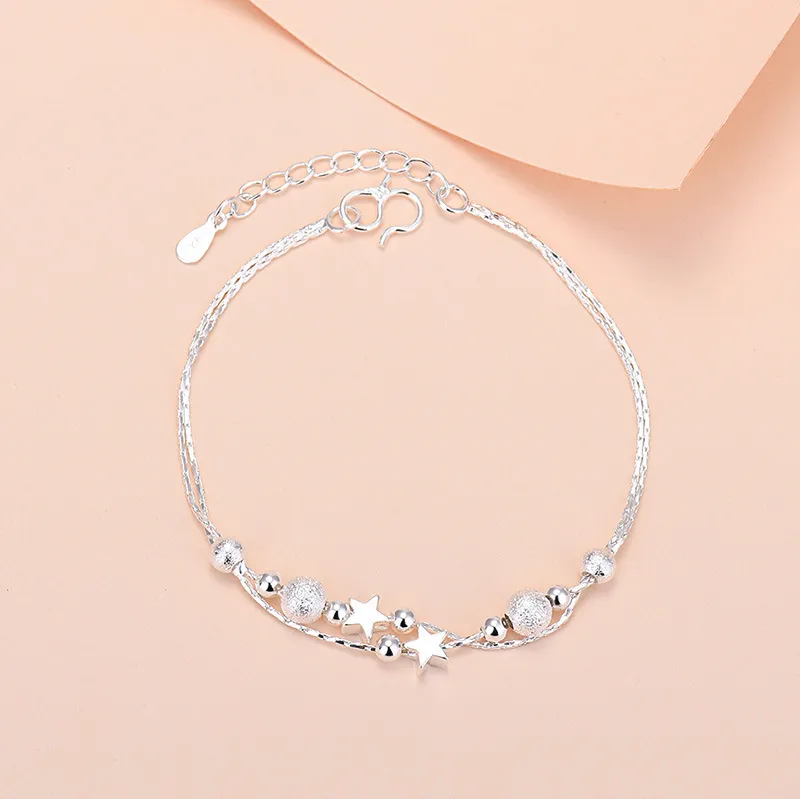Women Simple Copper Beaded Star Double Layer Bracelet