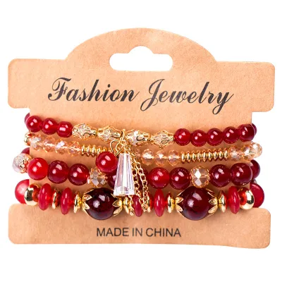 Women Fashion Bohemian Multilayer Glass Crystal Bracelet Set