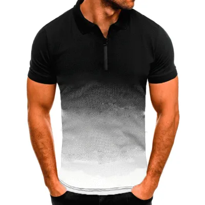Men Casual 3D Gradient Lapel Short Sleeve Loose Fit Polo Shirt